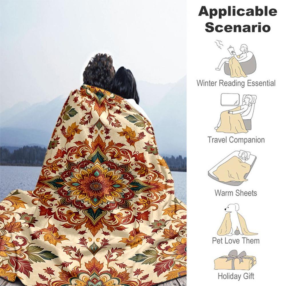 1PC floral patternOutdoor Flannel Blanket - Soft Plush Decor for Picnics, camping, Bedroom, Playroom, Office, or Lunch Break 1245A