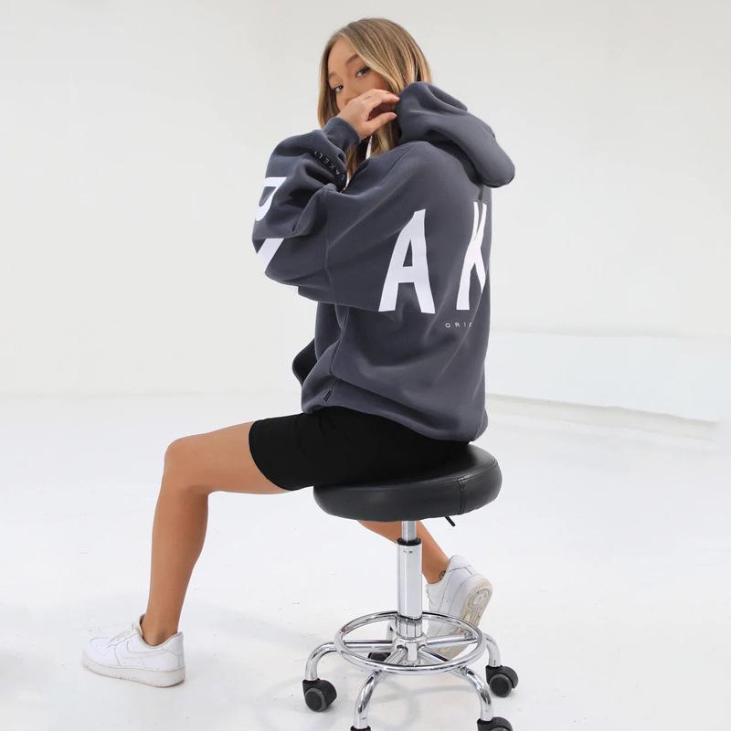 Dames Herfst Europese & Amerikaanse Stijl Briefprint Hoodie - Lange Mouw, Verdikt, Veelzijdig, Sportieve Pullover.