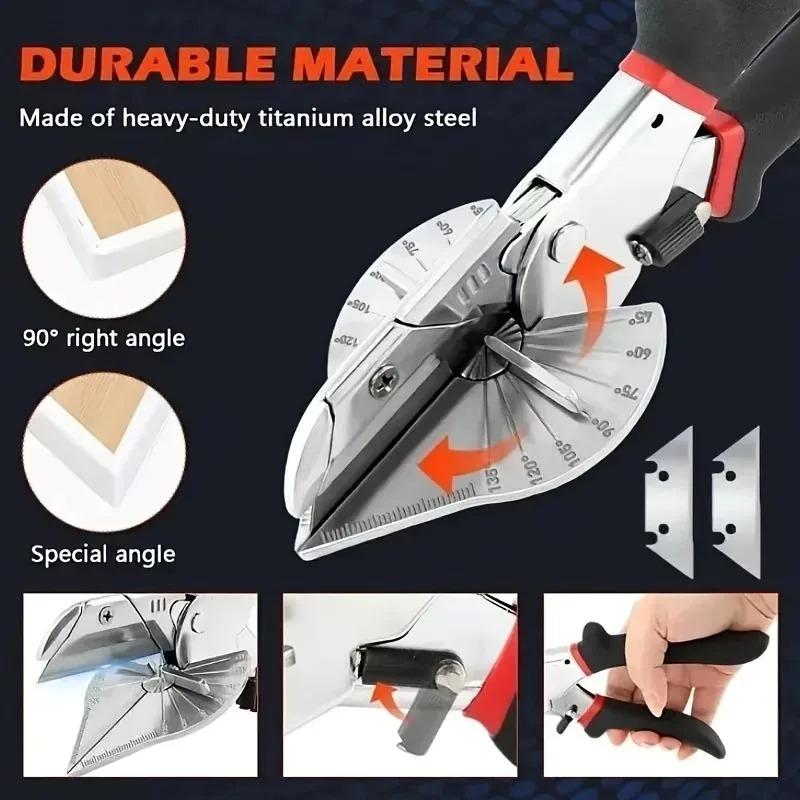 Multi-Angle Shear Cutter - Adjustable 45°-135° for PVC/Plastic/Trim - Precision Blades Angle Scissors