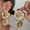 Elegant Double-Layered Flower Dangle Earrings: Stylish Brushed Metal Jewelry for a Fresh, Fashionable Look