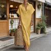 Letnia Bawełniano-Lniana Sukienka dla Kobiet Krótki Rękaw Zapinana na Guziki Długa Sukienka Casual Luźna Tunika Plażowa Sundress