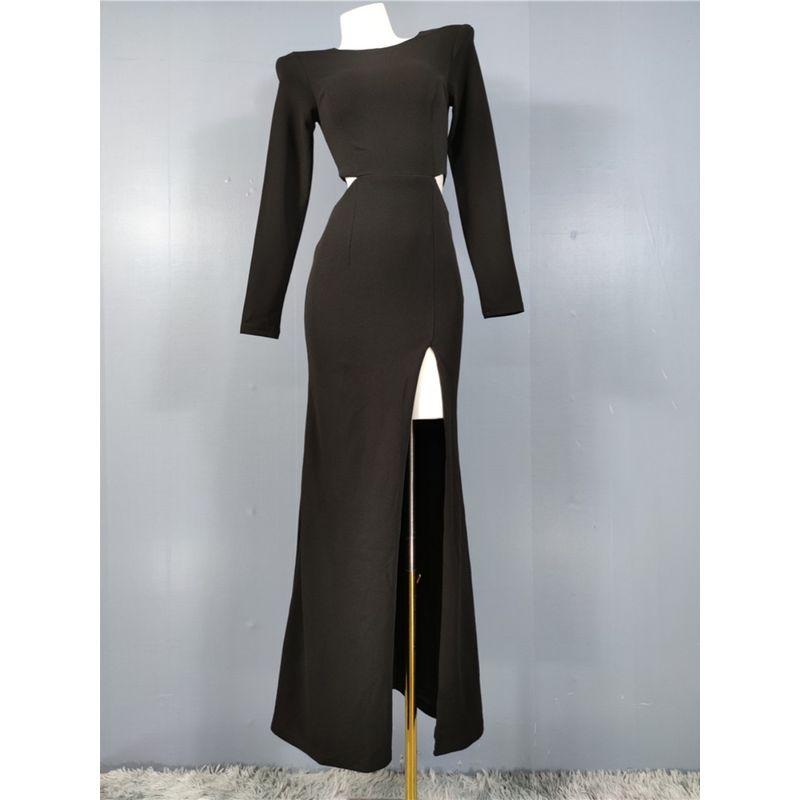 Export Single Lu Home round Neck Sexy Adult Lady like Woman Midriff Outfit Long Sleeves Spring New Arrival Split Banquet Party Fashion Dress