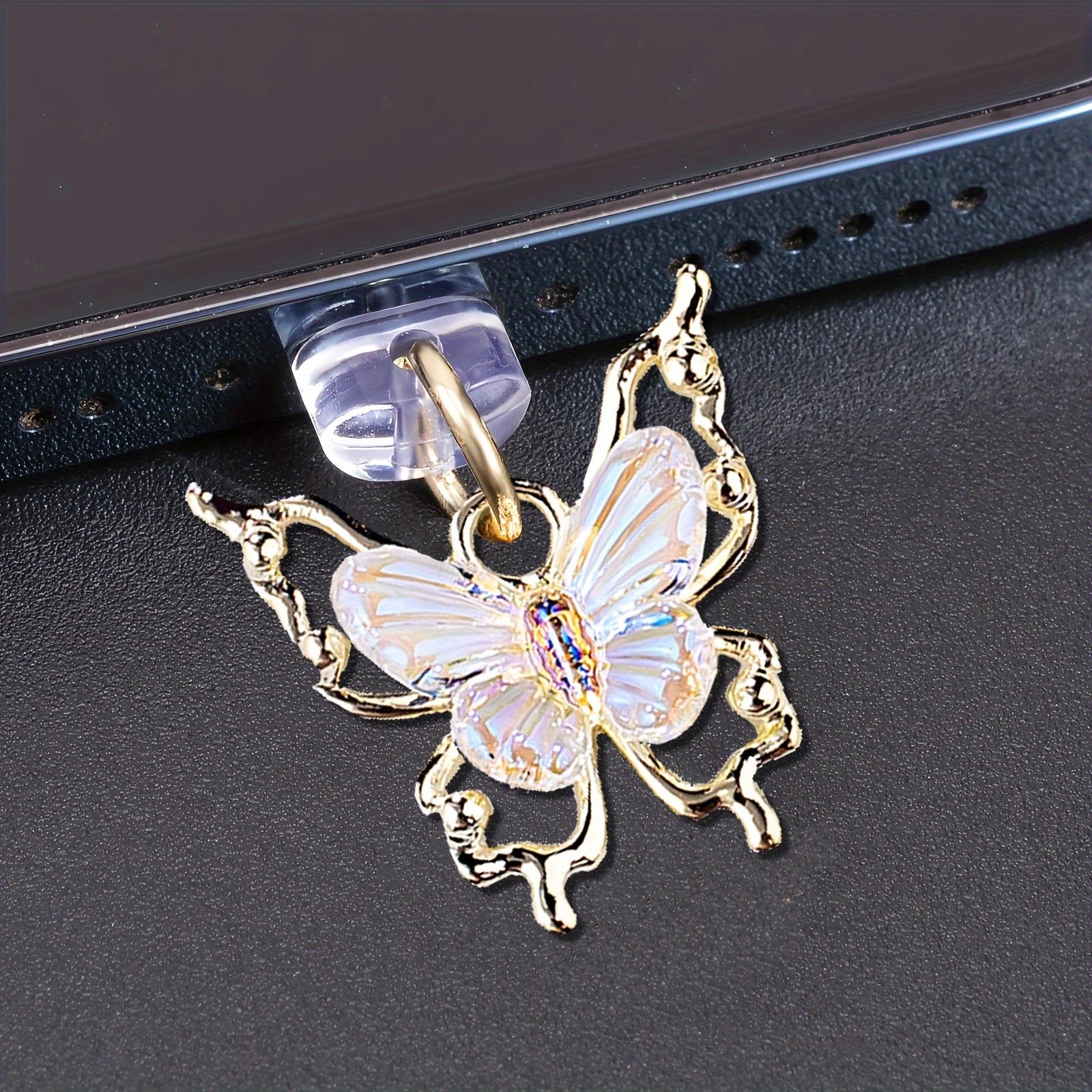 

1pc Gradient Butterfly Alloy Metal Dust Plug for Mobile Phone, Decorative Charm Design, Debris Prevention Accessory For iPhone5-14