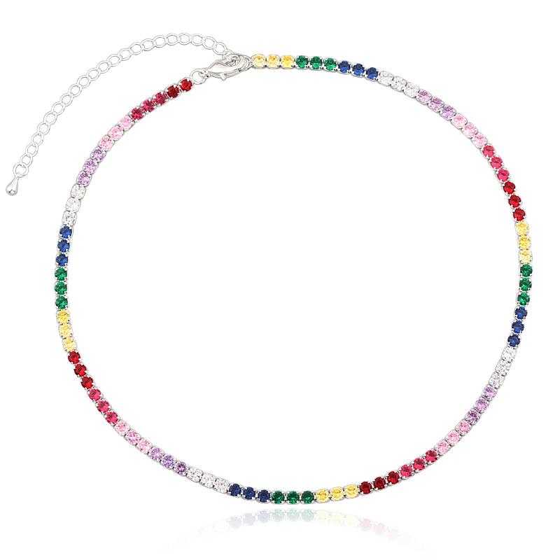 Rainbow Tennis CZ Chain Choker Necklaces Mixed Color Summer Jewelry for Women Short Necklace Wholesale/Dropshipping