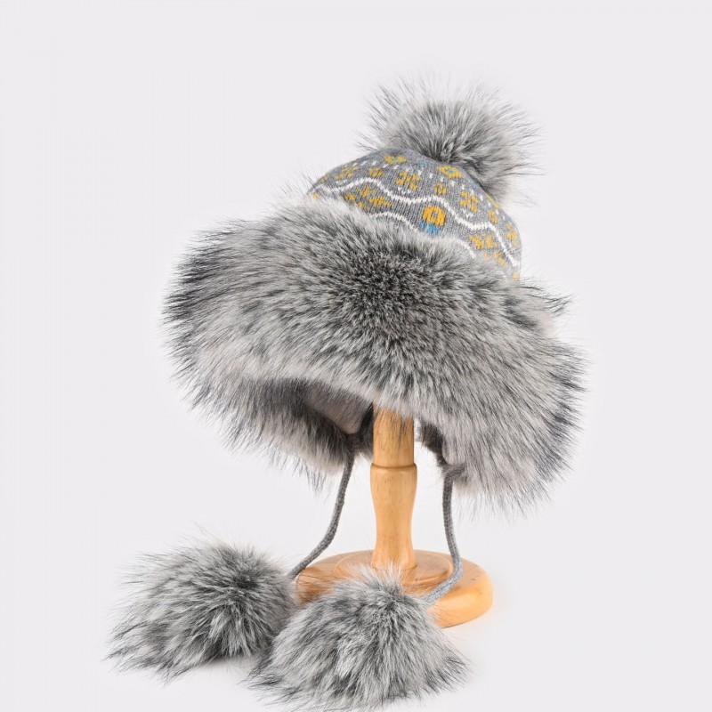 Womens Winter Warm Knitted Beanie Hat With Ear Protection Faux Mink Fur Trim Cable Knit Adjustable Fit