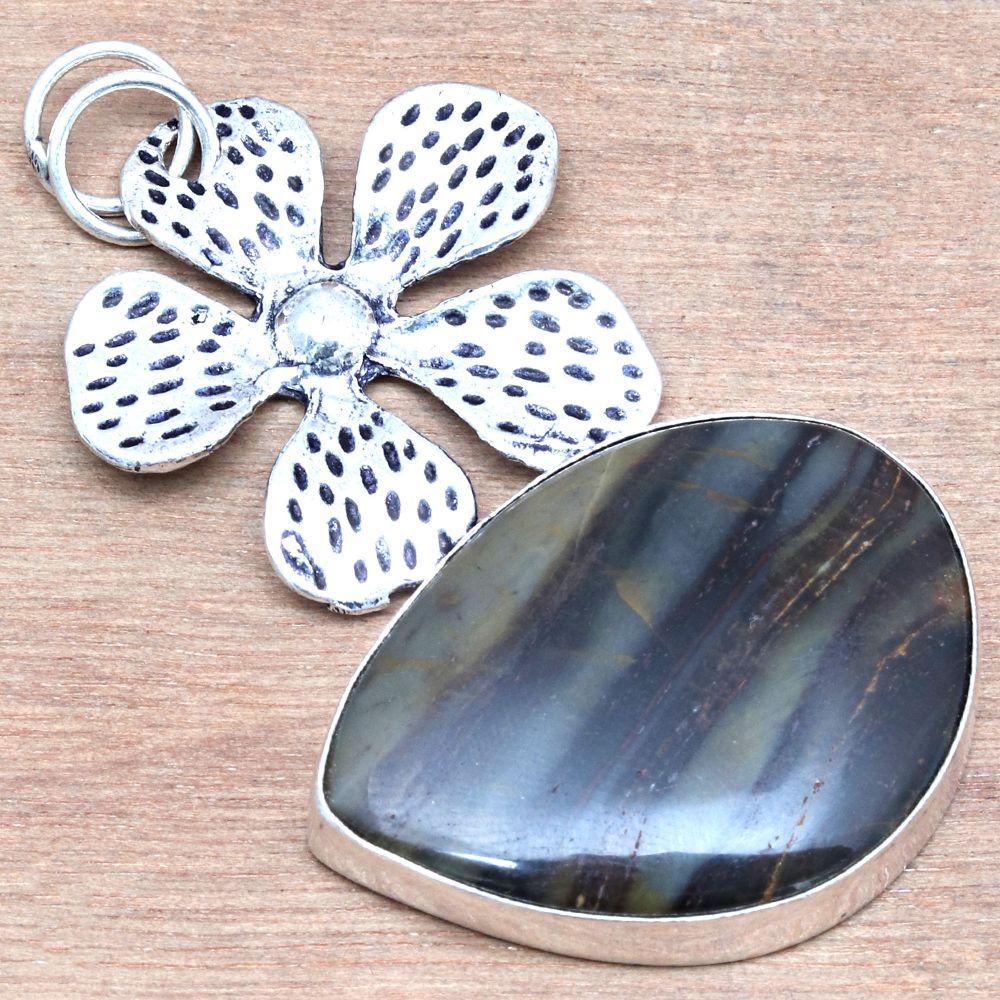 Pendant Designer Jasper Gemstone Gift For Her Silver Jewelry 2.5"