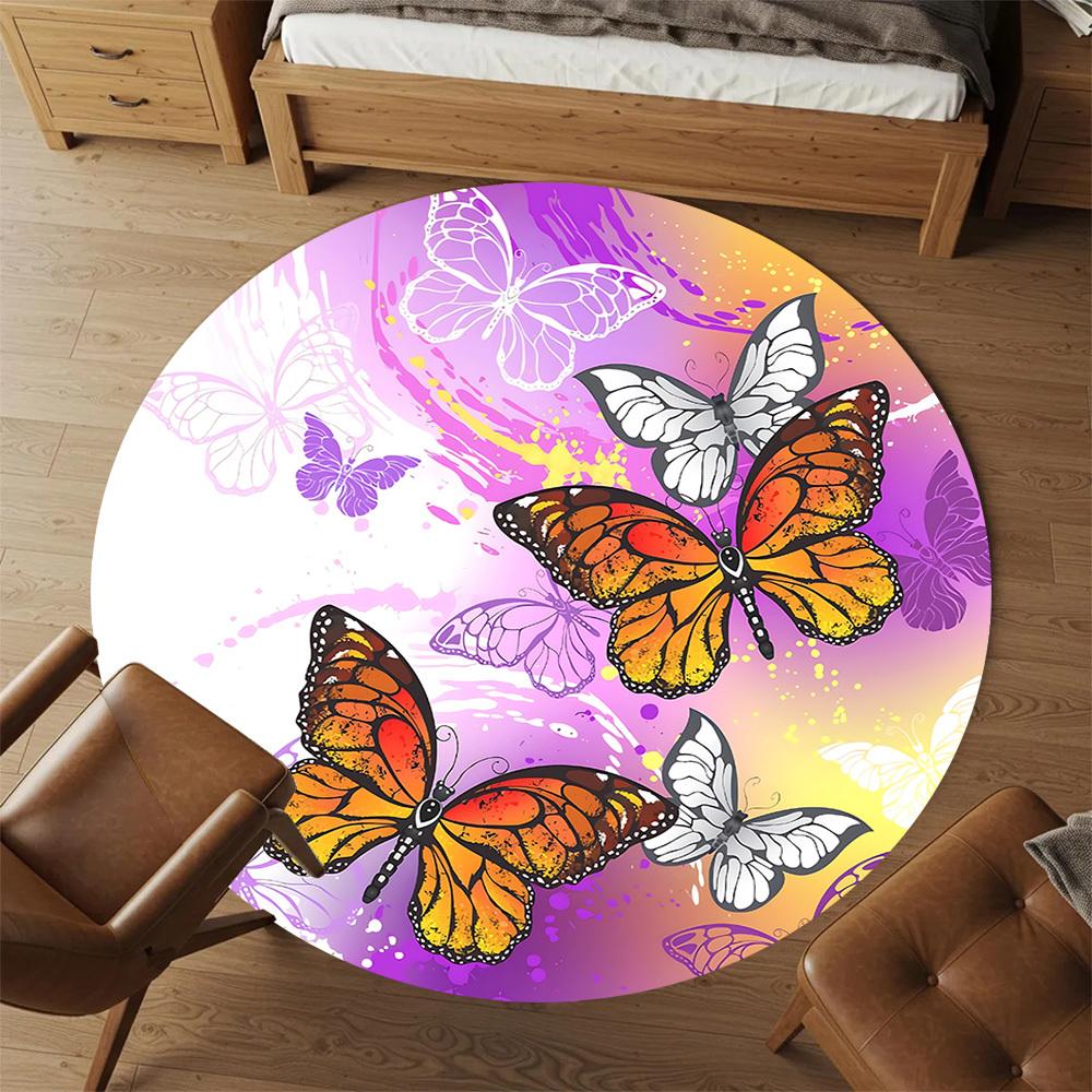 1pc Butterfly Artwork Round Chair Mat Area Rug - Non-Slip, Floor Mat for Office, Bedroom, and Indoor Decor C1125185
