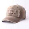 Retro and old denim ripped baseball cap big head circumference letter embroidery showing face small sunshade cap