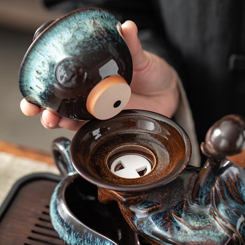 1 Set of Creative Lazy Tea Set, Semi-automatic Beauty Teapot, Magnetic Rotating Water Guide, Chinese Kung Fu Tea Set
