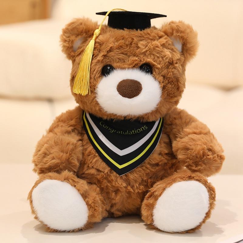 22cm Brown Teddy Bear Doll Graduation Bachelor Doctor Cartoon Animal Plush Toy Celebrating Souvenir Classmate Gift