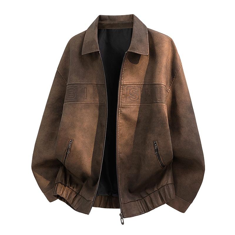 American retro men's leather jacket locomotive tooling loose old money street simple trend top leather jacket men