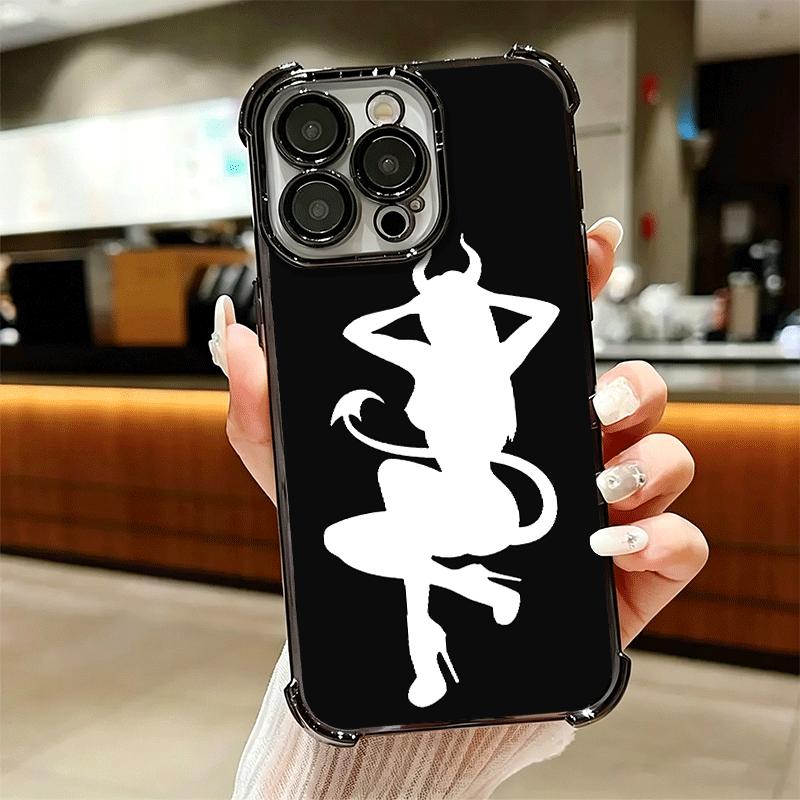 Coque de téléphone avec silhouette de fille diable, placage cool, pour iPhone 16 17 Pro Max Air 16E 14 15 Plus 12 13 Mini, housse anti-chute avec airbag