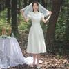 Summer new women's clothing ruffle edge medium and long red dress doll collar high-end French small red dress