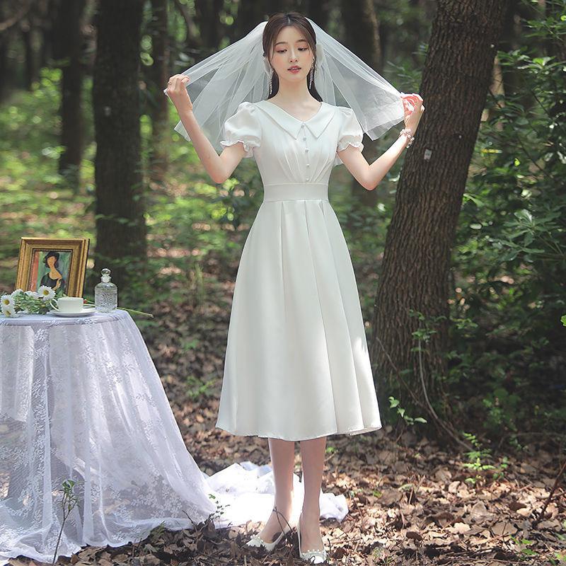 Summer new women's clothing ruffle edge medium and long red dress doll collar high-end French small red dress