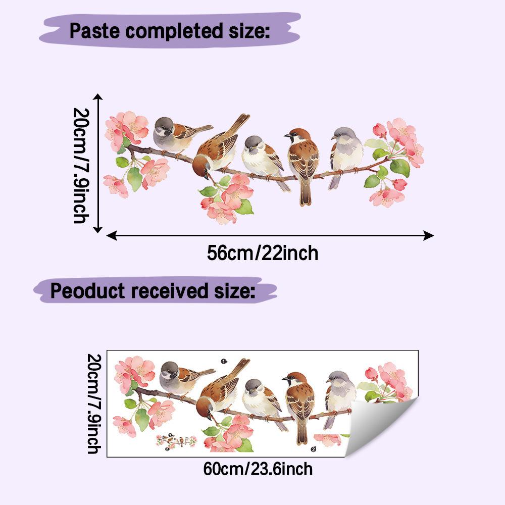 

Static Cling Sparrow Flower Branch Window Sticker for Bedroom Entryway Home Decor 20x60cm різнокольоровий