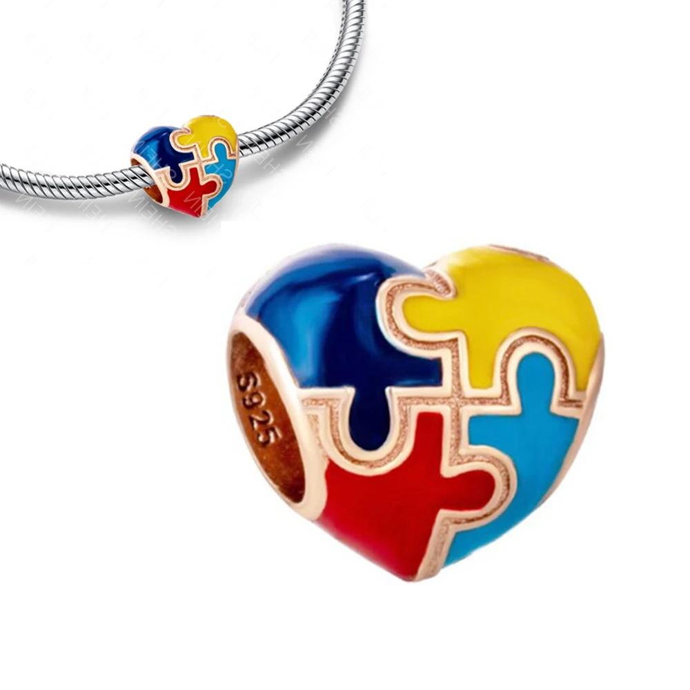 Silver Colour Metallic Pink Heart Charm Heart-shaped Beads Fit  Silve Original Bracelets Fashion DIY Woman Jewelry Making