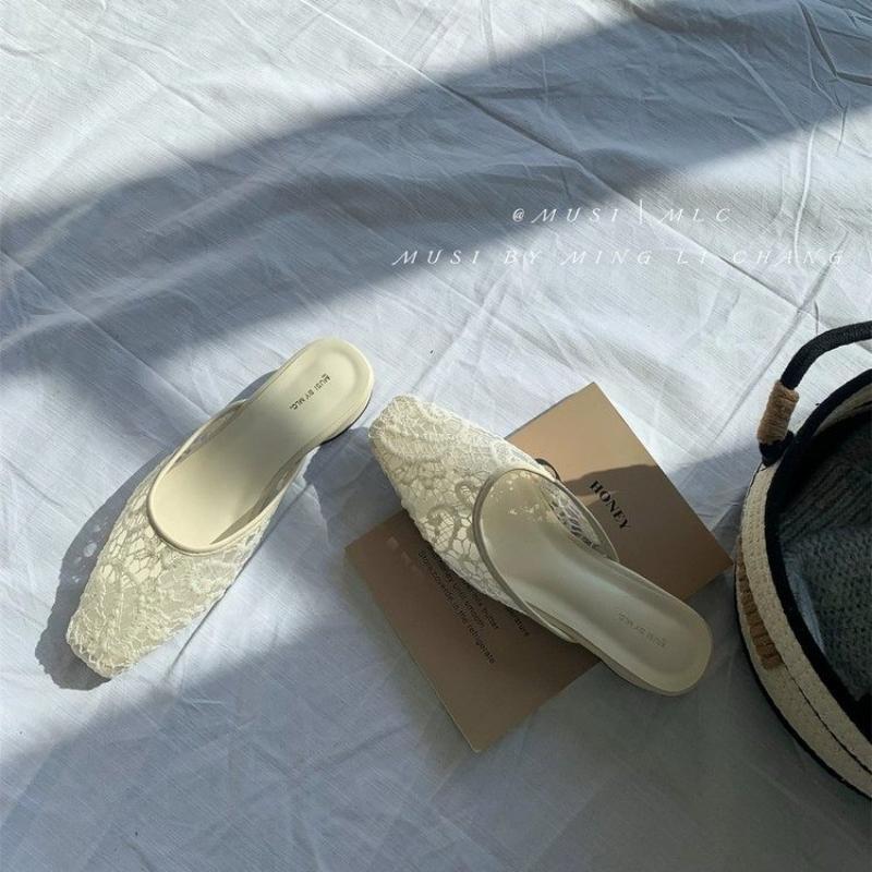 2025 Sommer Neu Spitze Damen Pantoletten Hausschuhe Zehenbedeckende Schuhe Damen Outdoor Casual Strand Urlaub Pantoletten