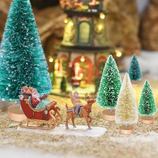 56 Pcs Mini Christmas Trees Set Sisal Snow Frosted Bottle Brush Trees