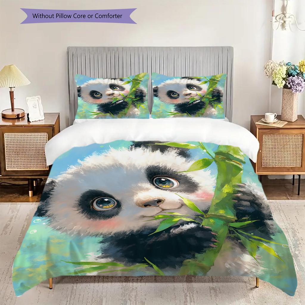 Panda Muster Bettwäsche Steppdecke Set Bettbezug Kissenbezug Heimdekoration Geburtstagsgeschenk (1 Bettbezug + 2 Kissenbezüge, ohne Füllung)