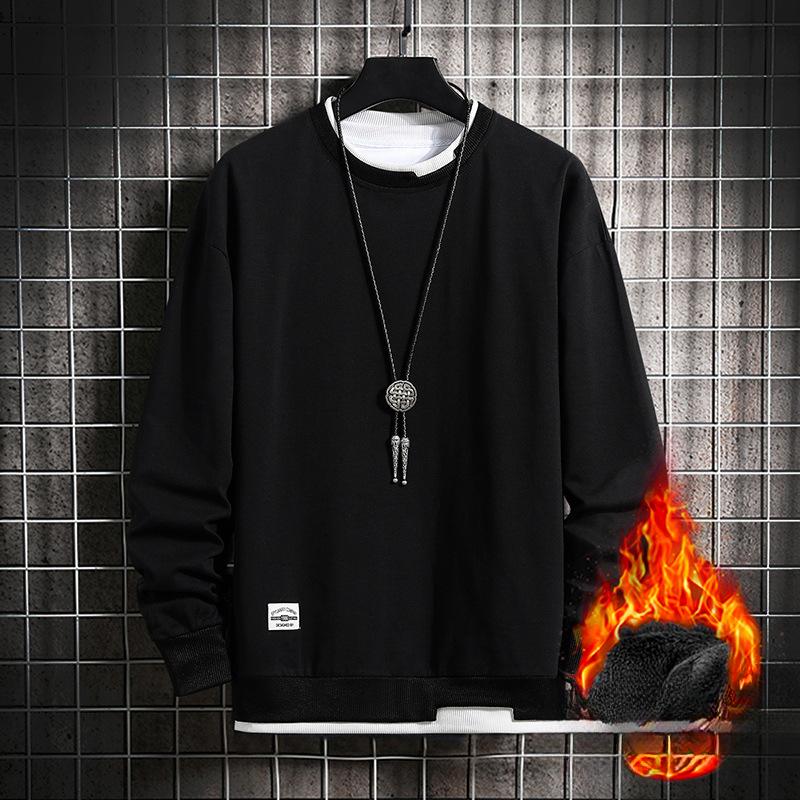 Πουλόβερ Ανδρικό Φθινόπωρο και Χειμώνας Φλις Μακρυμάνικη Μπλούζα Ανδρική Εφήβων Ψεύτικο Δύο Κομμάτια Κοντομάνικο Casual Πουλόβερ Τοπ Ανδρικό