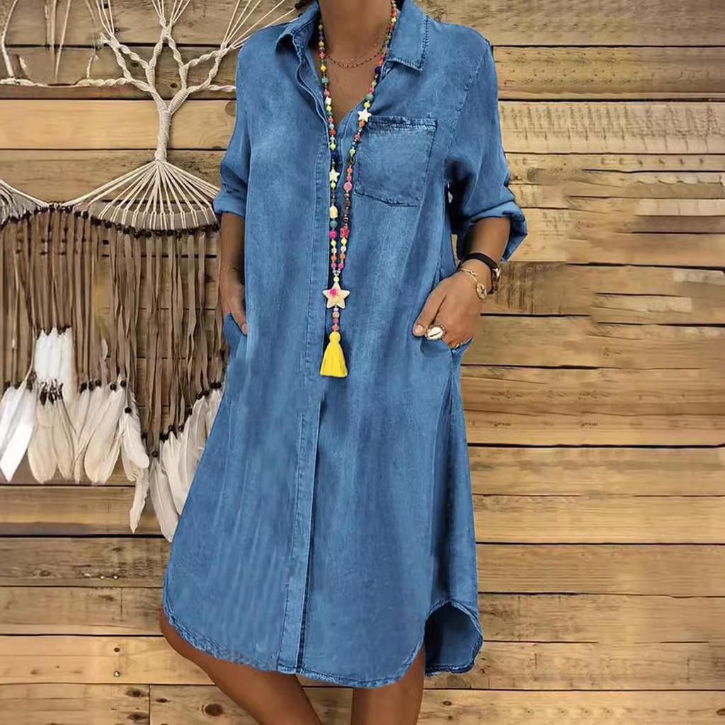 Vestido de mezclilla para mujer Vestido de talla grande de color sólido
