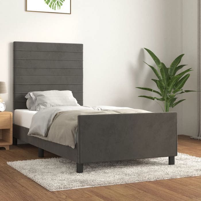 VidaXL Bed Frame with Headboard Dark Grey 100x200 Cm Velvet3125801