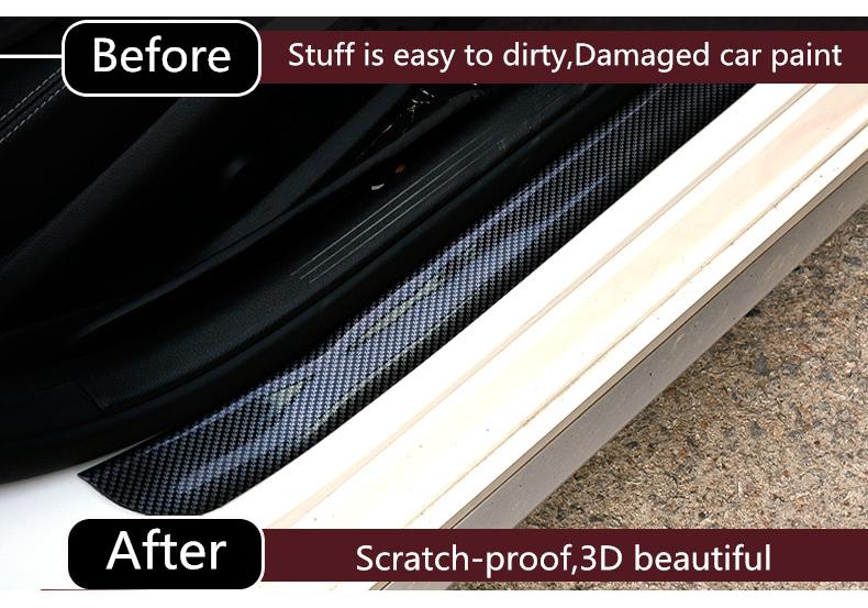 1Pc 2m Carbon Fiber Style Car Scuff Plate Door Sill Cover Panel Step Protector