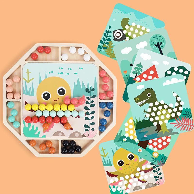 Xiaoxiaole Parent-child Concentration Training Wooden Children's Early Education Board Game Boys and Girls Educational Toys Clip Beads