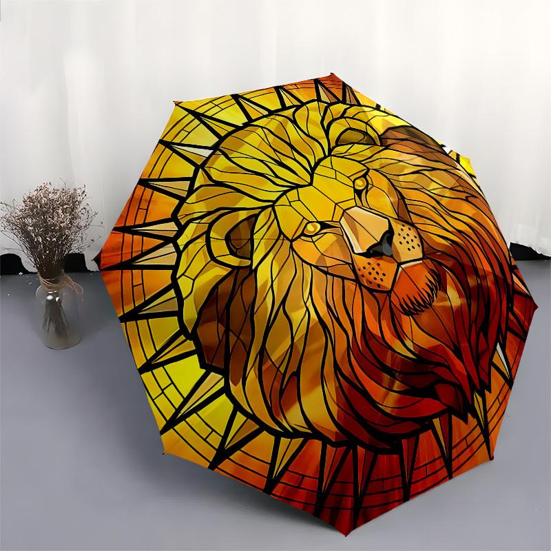 1pc Lion Stained Glass ArtworkUmbrella with Plastic Handle,Suitable for All Seasons Home Travel Outdoor UmbrellaB1572