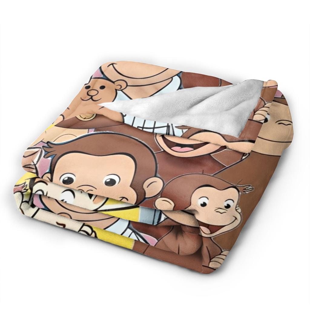 Cartoon Curious George Flannel Blanket  Soft Warm Throw Blanket for Couch Chair Decorative Funny Bedspread Sofa Bed Cover
