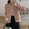 Xiaoxiangfeng Gold Buckle Knitted Jacket Fashionable Foreign Fake Pocket Crew Neck Striped Knitted Cardigan Women's Short