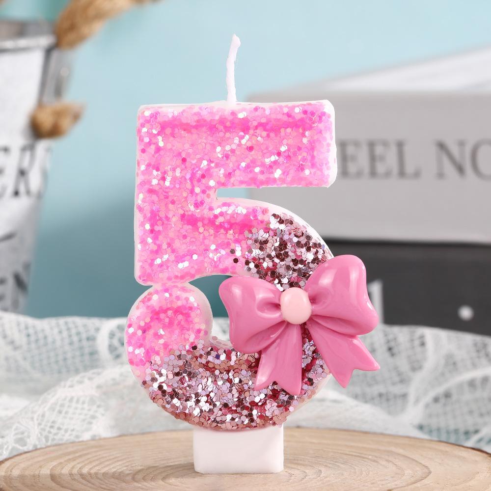 0-9 Birthday Decorations, Including Pink Bow Digital Candles for 0-9 Birthday Cakes, Exquisite Decorations At the Top of the Cak