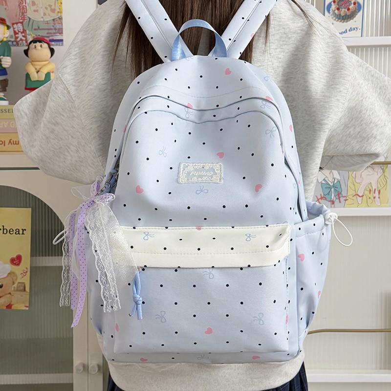 Student Schoolbag Large Capacity Multi-Function Backpack Dot Bow Print Women's Lightweight Backpack