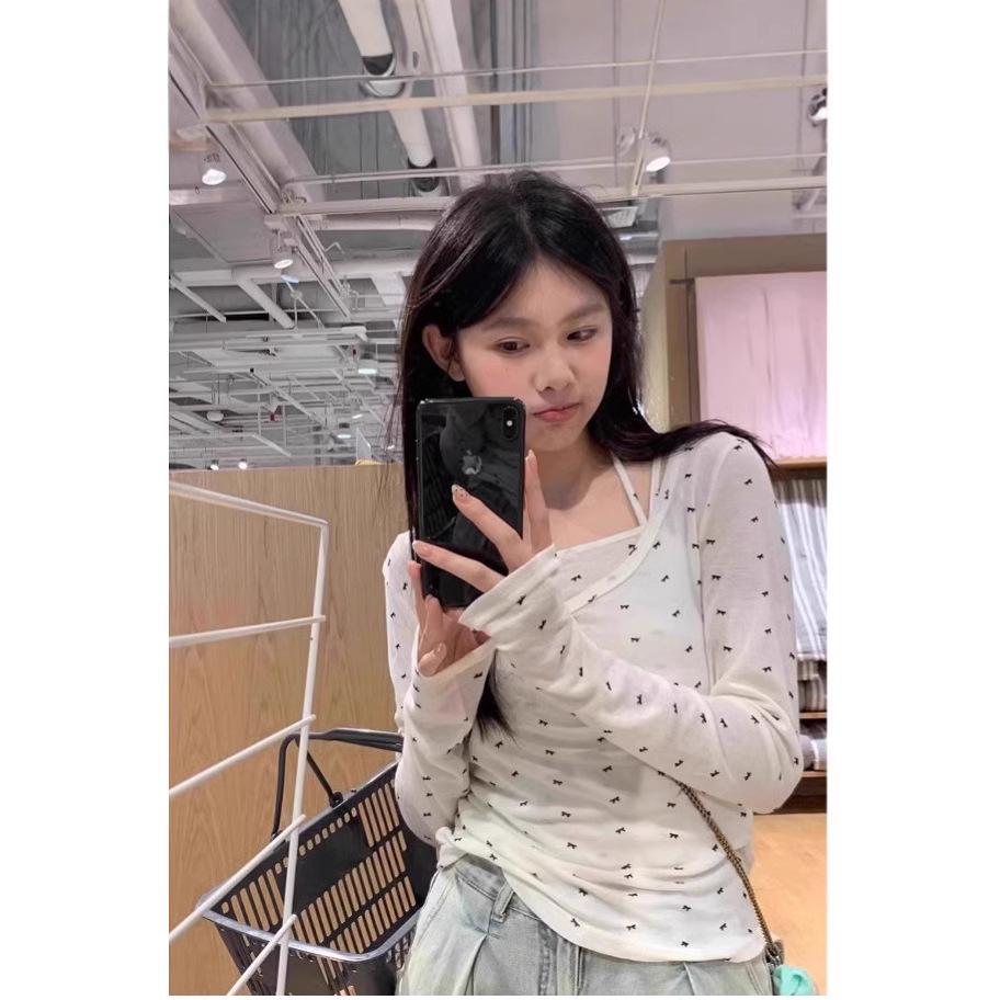 

Women s Polka Dot Off-Shoulder Lace-Up T-Shirt & Vest Summer Sunscreen Set Large білий