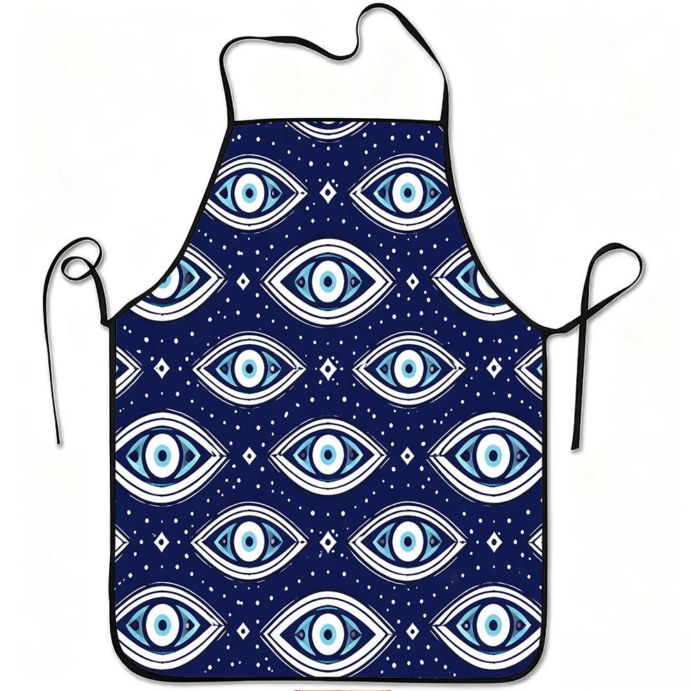 1pc Blue Evil Eye Apron - Adjustable Waistband, Durable & Easy-Clean Polyester Suitable for Kitchen Cooking, Gardening, for Orchard Picking, Christmas