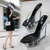 14Cm waterproof table transparent flower sandals nightclub sexy high heels summer women's shoes, one piece