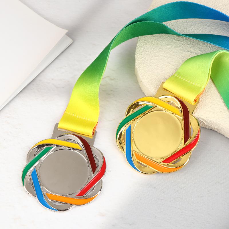 Metal Award Medals With Neck Ribbon Gold Silver Bronze Style For Sports Academics Or Any Competition Diameter