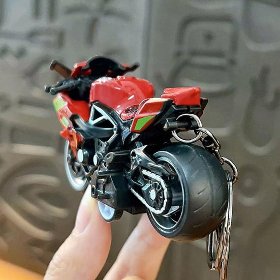 Motorcycle Cartoon Keychain Pendant with Double-Ring Hook Anti-Detachable Design Decompression Tool Keychain Accessory