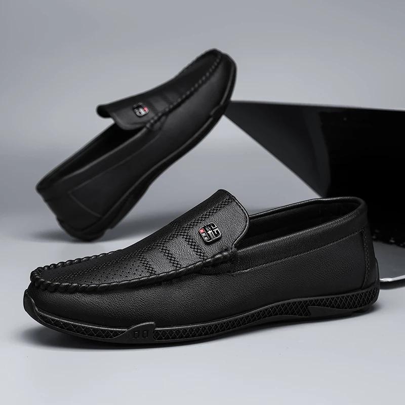 Fashion Fashion Leather Men Casual Shoes Slip on Italian Formal Loafers Luxury Brand Comfortable Men Moccasins Soft Male Driving Shoes