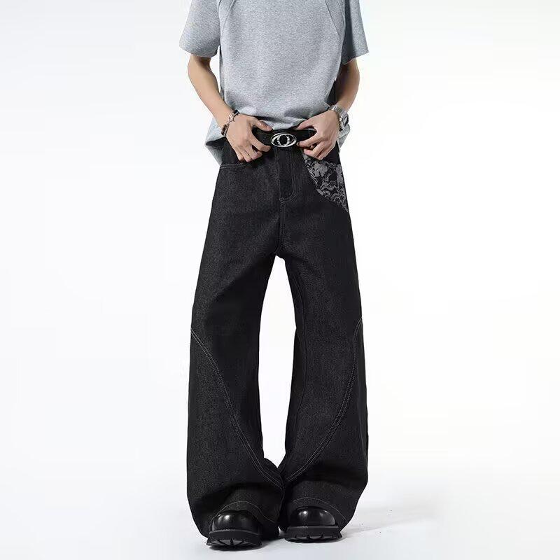 Men s Trendy American High Street Loose Fit Black Jeans 2XL чёрный