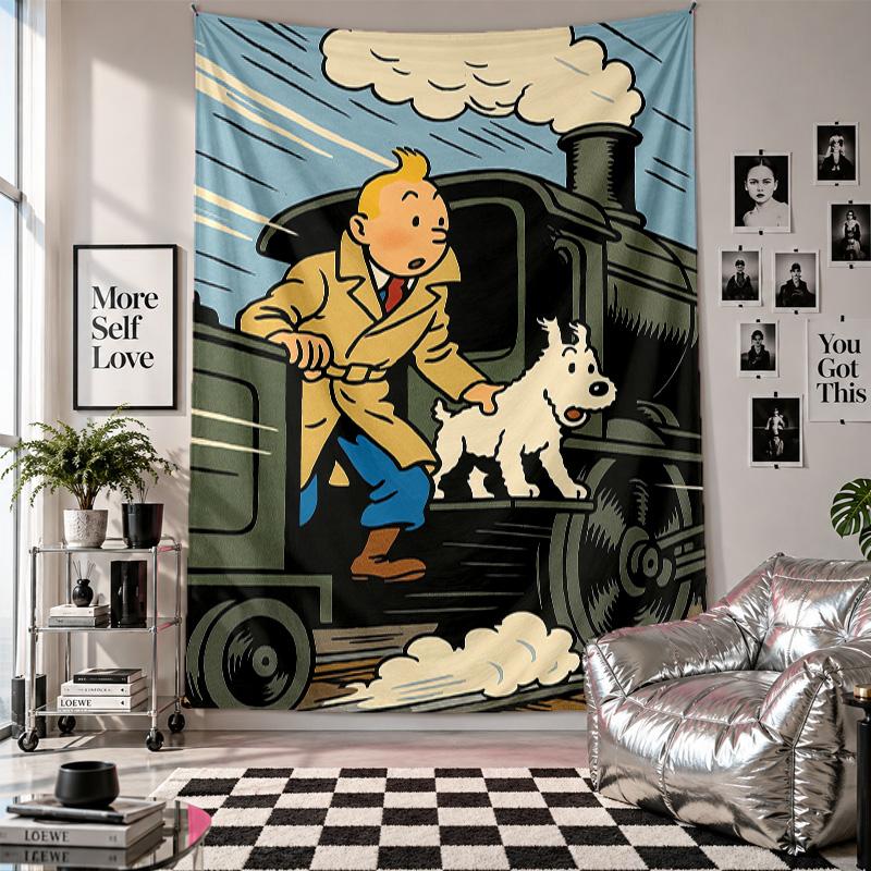Wall TapestryTintin Art Hanging Cloth Decorative Background Cover for Room Decoration