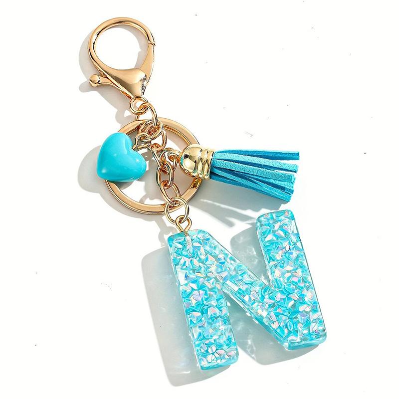Blauer Glasierter Stein A bis Z Buchstaben Schlüsselanhänger 26 Initialen Alphabet Liebe Quaste Anhänger Autoschlüsselanhänger Damenschmuck Geschenke