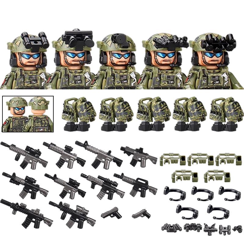 America Army Combat Uniform Special Forces Figures Building Blocks City US Special Air Service Soldier Military Weapons Toys