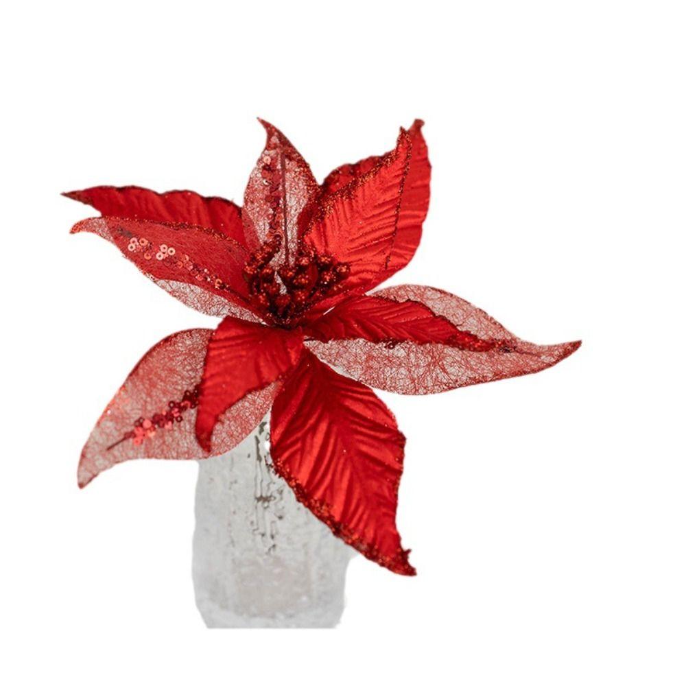 New Fabric Plastic Christmas Artificial Flowers DIY Decoration 25cm Xmas Tree Decorations Ornaments Fake Flower Xmas