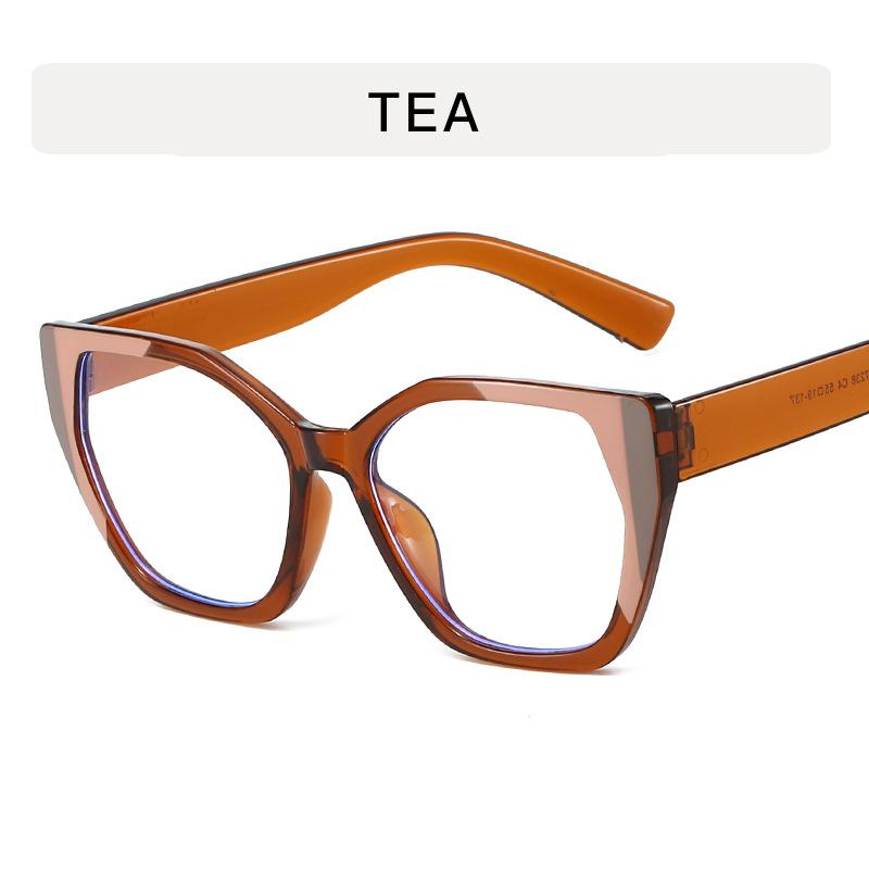 Cat Eye Color Blocking Anti Blue Light Glasses Retro Polygon Large Frame Fashion Glasses Women Plain Spectacles For Daily Outfit