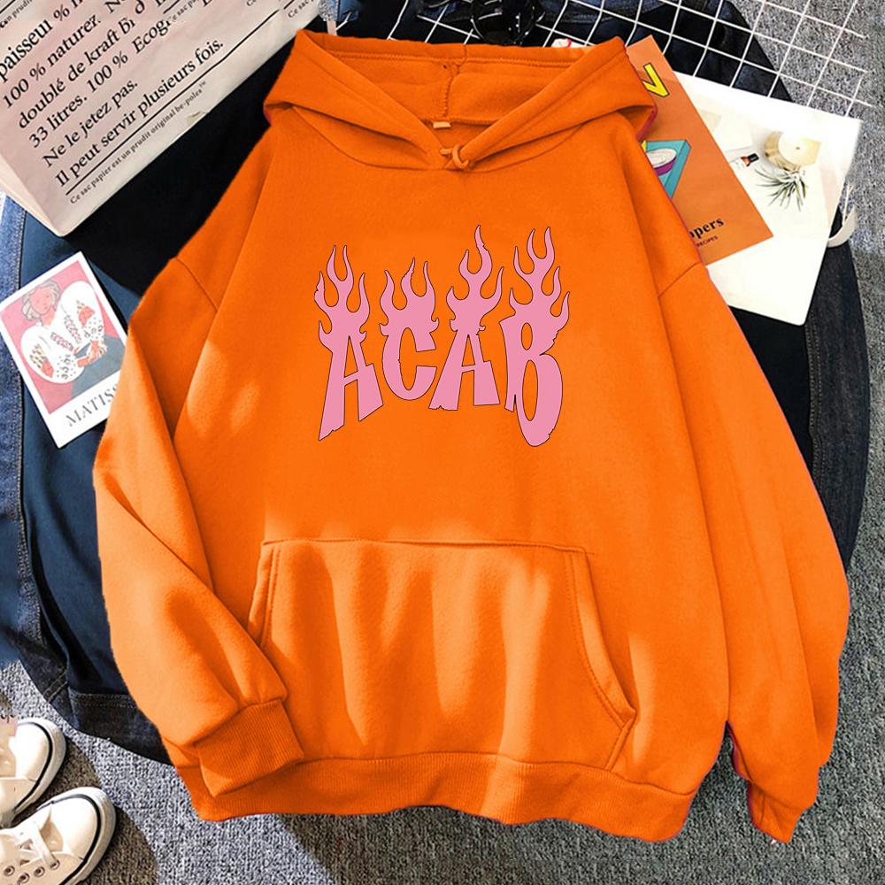 Letter ACAB Fire Hoodies Women bratz Clothes Oversized Sweatshirts Men Harajuku Korean Style Long Sleeve Bratz Hoodie