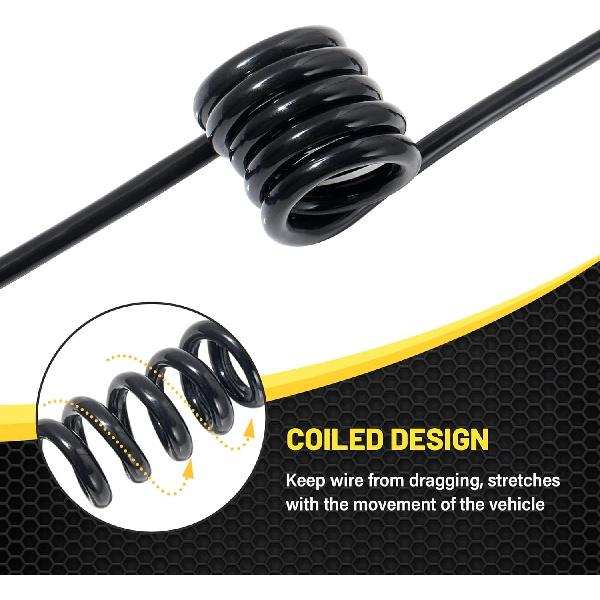 Oyviny 4 Way Flat Trailer Extension Coiled Cable 3 Feet Stretchable 18AWG Vehicle-Side And Trailer-Side 4-Pin Trailer Wiring Harness Pure Copper