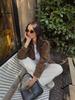 Women's Retro Distressed Fashion Aviator Jacket In Coffee Color