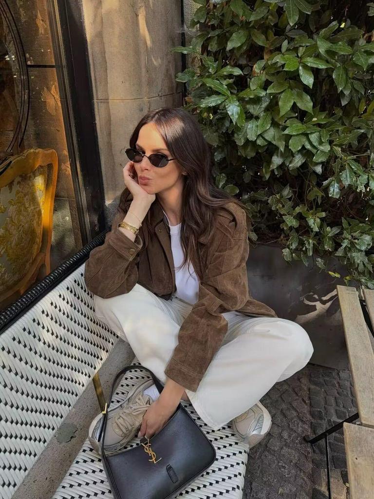 Women's Retro Distressed Fashion Aviator Jacket In Coffee Color