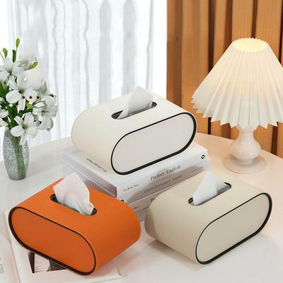 Tissue Box Paper Box Light Luxury Living Room Creative Toilet Paper Case Leather Bedroom Desktop Napkin Storage Box Organization